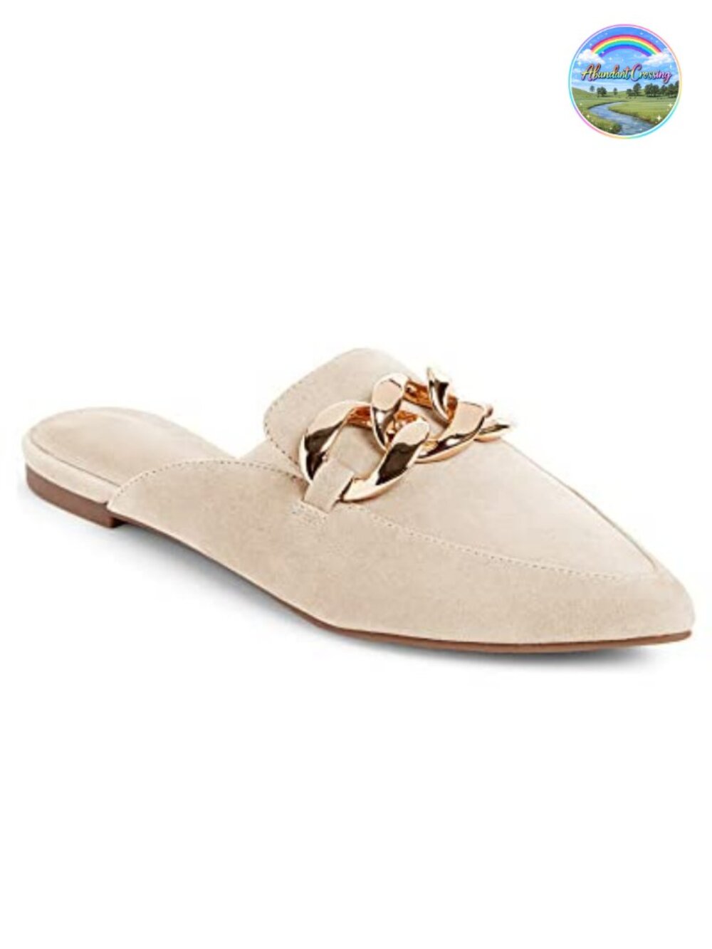 Womens Mules Flats Pointed Toe Backless Loafers Slip On Metal Chain Slides